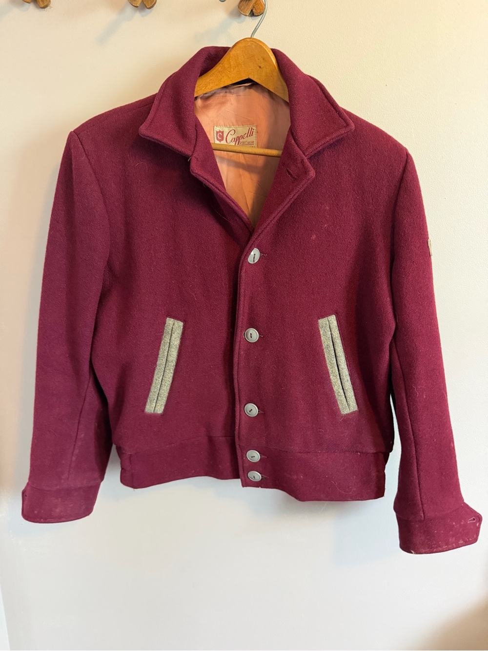 Vintage 1970s McMaster University Maroon Wool Varsity Bomber Jacket Cappelli